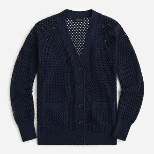 J. Crew Women's Navy Blue Cotton Crochet Button Up Cardigan Size XS/S